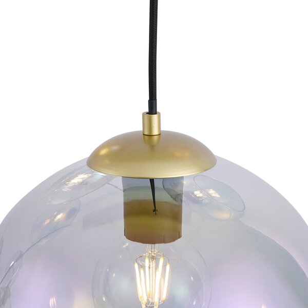 Lampă suspendată Art Deco aurie cu sticlă curcubeu cu 8 lumini - Sandra