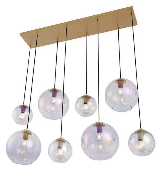 Lampă suspendată Art Deco aurie cu sticlă curcubeu cu 8 lumini - Sandra