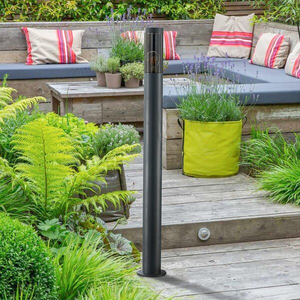 Lindby Bornă luminoasă Statius, antracit/transparent, fier, 100 cm, Negru, Metal, Modern