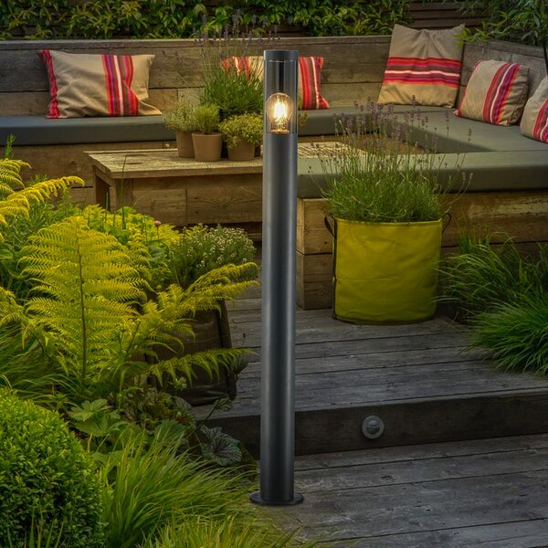 Lindby Bornă luminoasă Statius, antracit/transparent, fier, 100 cm, Negru, Metal, Modern