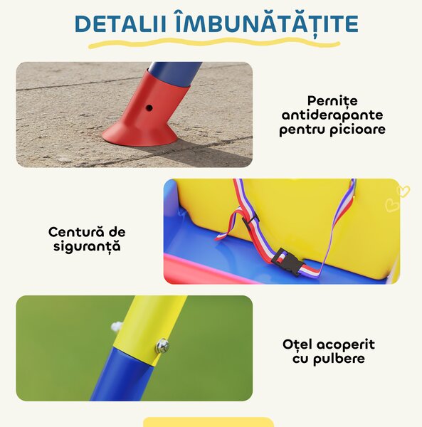 AIYAPLAY Leagăn de Grădină pentru Copii 3-în-1, Leagăn pentru Bebeluși Interior și Exterior, Înălțime Reglabilă, Cadru Pliabil din Oțel, Centură de Siguranță, Ușor de Montat, 9 Luni - 8 Ani, Albastru | Aosom Romania