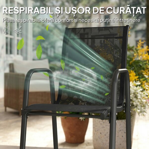 Outsunny Set de 4 Scaune Outsunny de Grădină Empilabile cu Spătar Înalt pentru Exterior | Aosom Romania