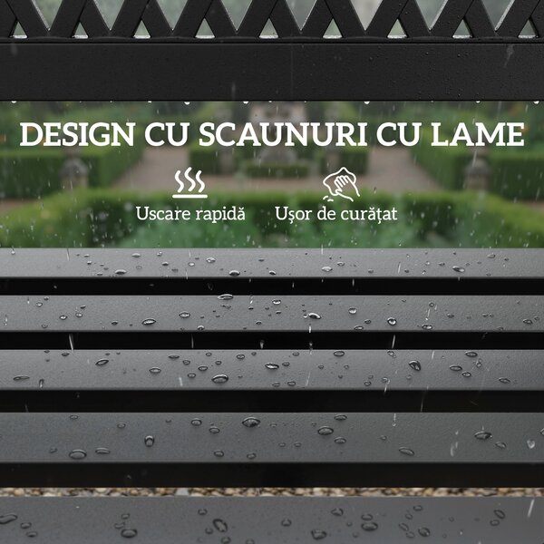 Outsunny Bancă de Grădină pentru Exterior, Bancă de Patio cu Brațe și Șezut cu Lamele, 2 Locuri pentru Grădină, Parc, Balcon, Mobilier Exterior, Negru | Aosom Romania