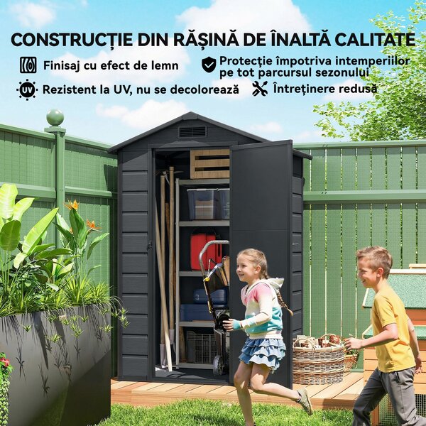 Outsunny Depozit din Rășină Compozită pentru Grădină, Spațios și Rezistent, Gri Închis | Aosom Romania