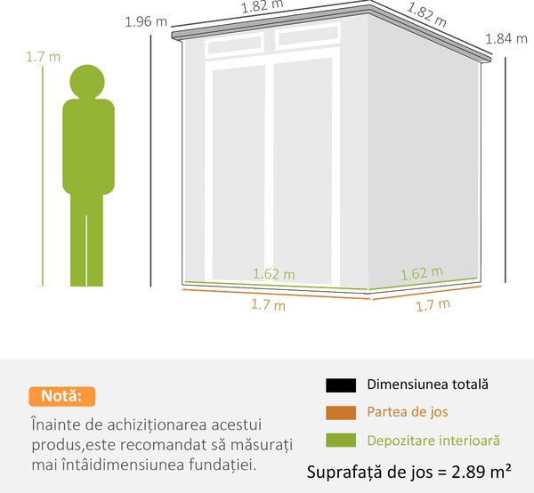 Outsunny Căsuță de Grădină cu 2 Intrări, 3 Ferestre și Guri de Aerisire, din PP și Aluminiu, 182x182x196 cm, Gri Închis | Aosom Romania