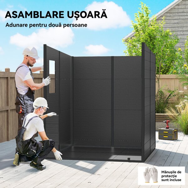 Outsunny Căsuță de Grădină cu 2 Intrări, 3 Ferestre și Guri de Aerisire, din PP și Aluminiu, 182x182x196 cm, Gri Închis | Aosom Romania