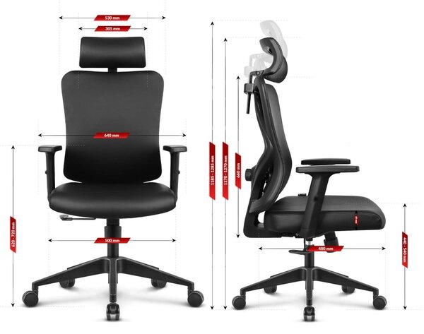 Scaun de birou ergonomic HC-1041 - negru, cu tetieră reglabilă și suport lombar