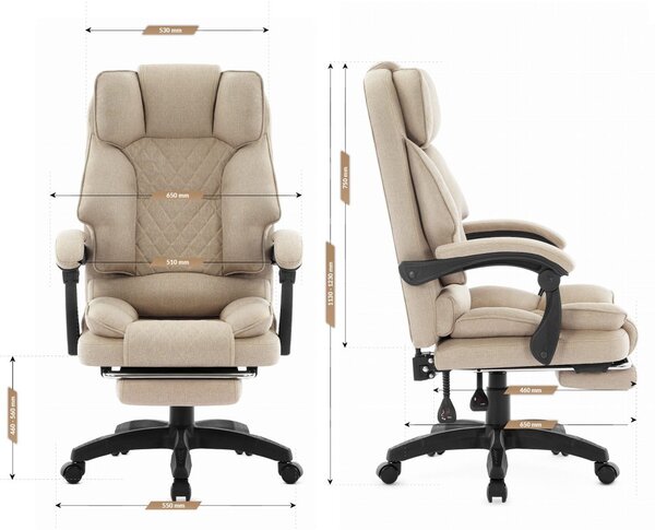 Scaun de birou ergonomic HC-1031 cu suport pentru picioare - bej