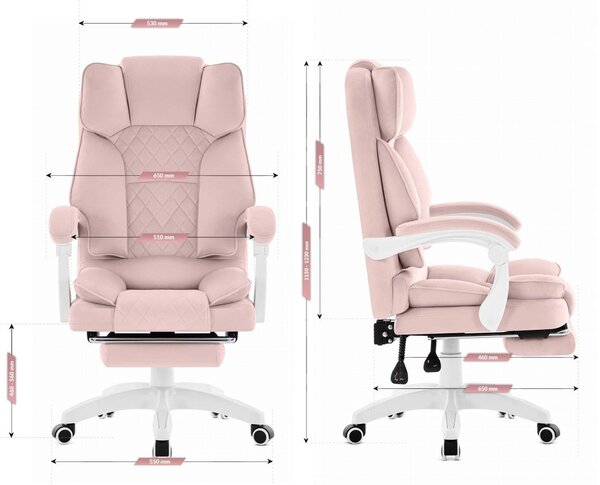 Scaun de birou ergonomic HC-1031 cu suport pentru picioare - roz