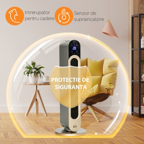 Incalzitor electric oscilant cu 3 moduri de incalzire cu temperatura reglabila si telecomanda, din ABS, Φ25x73,5 cm, argintiu HOMCOM | Aosom RO