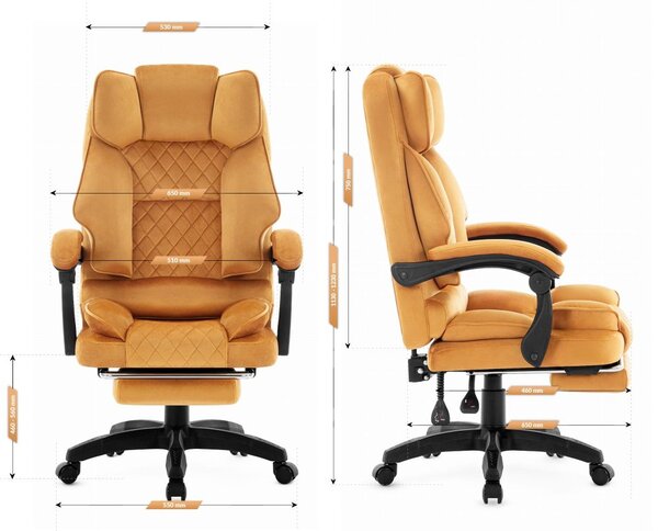 Scaun de birou ergonomic HC-1031 cu suport pentru picioare - galben muștar