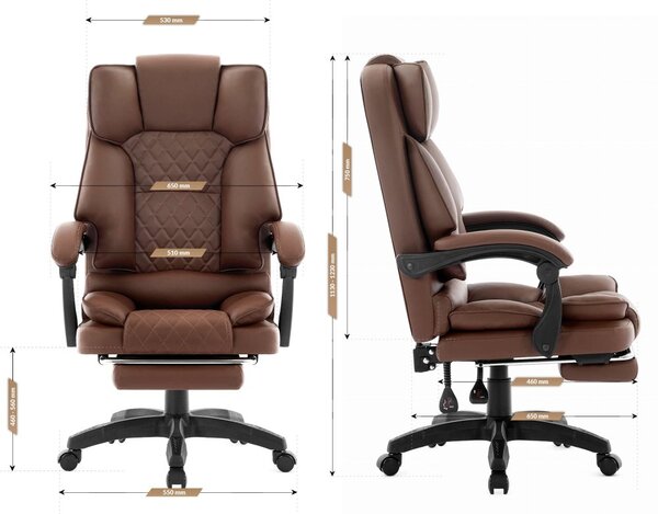 Scaun de birou ergonomic HC-1031 din piele ecologică cu suport pentru picioare - maro