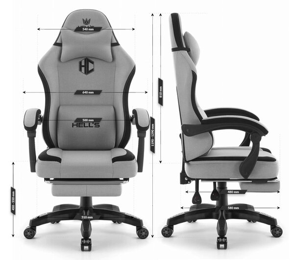 Scaun ergonomic de gaming și birou HC-1016 cu suport pentru picioare - gri