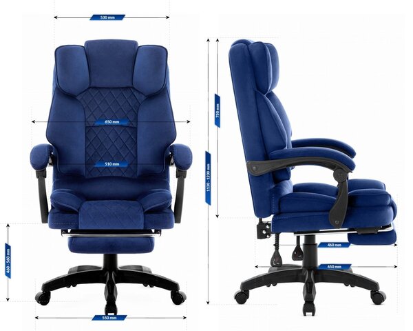 Scaun de birou ergonomic HC-1031 cu suport pentru picioare - albastru