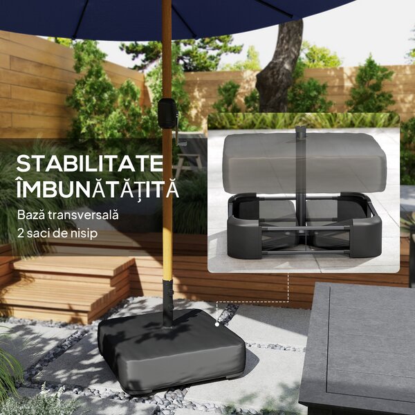 Outsunny Umbrelă Dublă de Grădină 4.7x2.8 m, Umbrelă de Exterior cu Manivelă, Bază Cruce, Saci de Nisip, Husă de Protecție, 12 Spițe, Anti-UV, pentru Terasă și Balcon, Albastru Închis | Aosom Romania