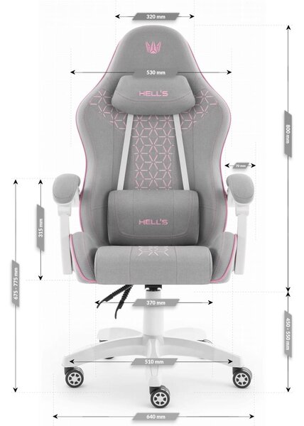 Scaun de gaming HC-1008 2.0 cu perne ergonomice - gri-roz