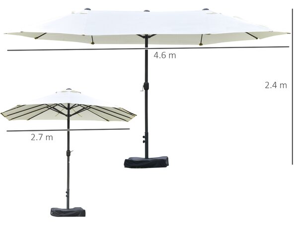 Outsunny Umbrelă Dublă cu 12 Spițe, Bază în Cruce și Manivelă, din Oțel și Poliester, 455x265x238 cm, Bej | Aosom Romania