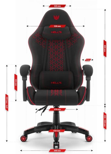 Scaun de gaming HC-1008 2.0 cu perne ergonomice - negru și roșu