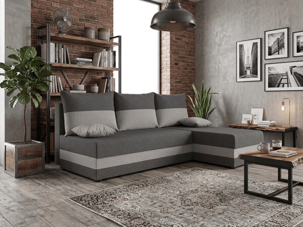 Coltar extensibil de colt VALERIO SLIM, gri inchis/gri deschis, reversibil, 200x140 cm + 2 perne GRATUIT
