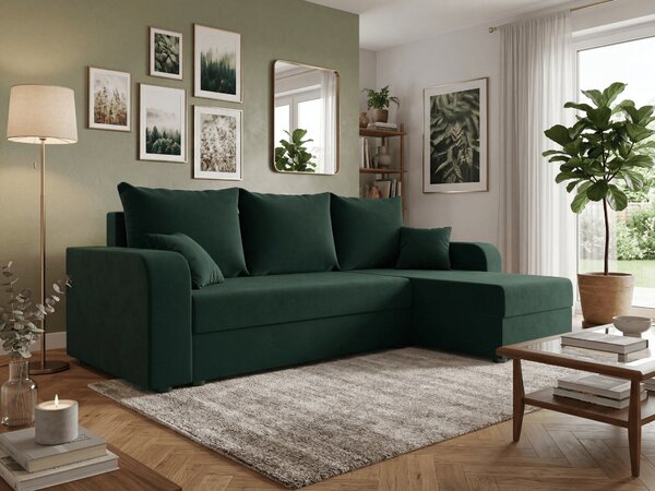 Coltar extensibil de colt VALERIO, verde inchis, reversibil, 238x140 cm + 2 perne GRATUIT