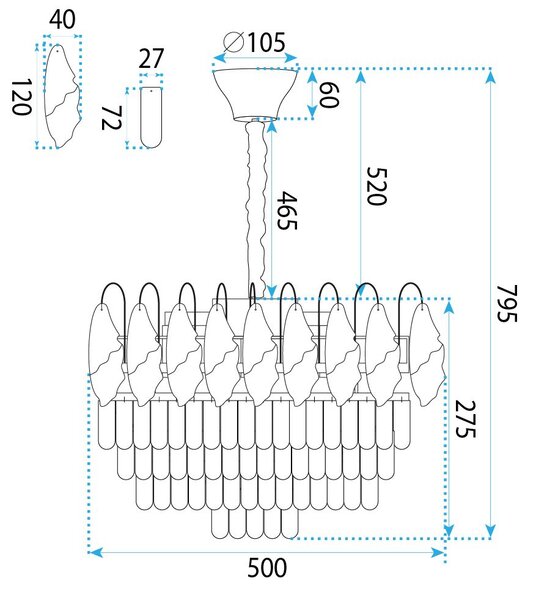 Lampă suspendată din cristal SWE080-CP 50cm GOLD