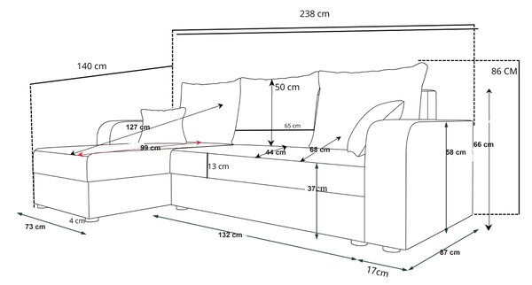 Coltar extensibil de colt VALERIO, gri deschis/bej, reversibil, 238x140 cm + 2 perne GRATUIT