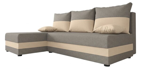Coltar extensibil de colt VALERIO SLIM, gri deschis/bej, reversibil, 200x140 cm + 2 perne GRATUIT