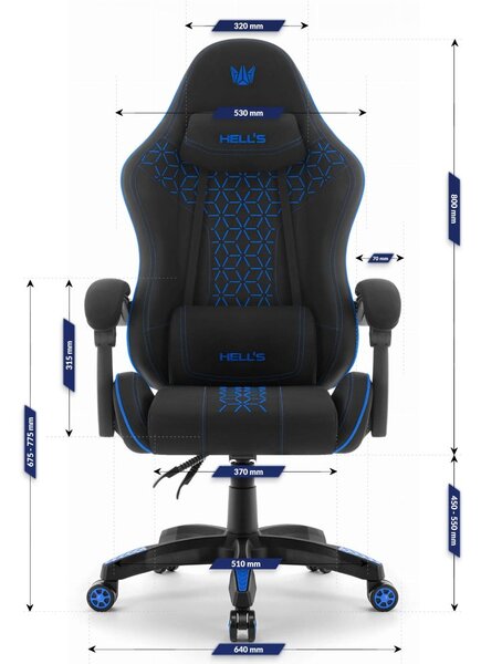 Scaun de gaming HC-1008 2.0 cu perne ergonomice - negru și albastru