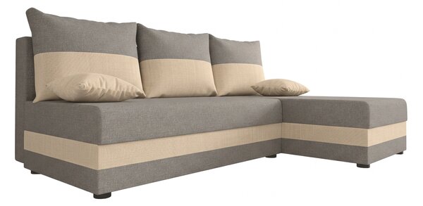 Coltar extensibil de colt VALERIO SLIM, gri deschis/bej, reversibil, 200x140 cm + 2 perne GRATUIT
