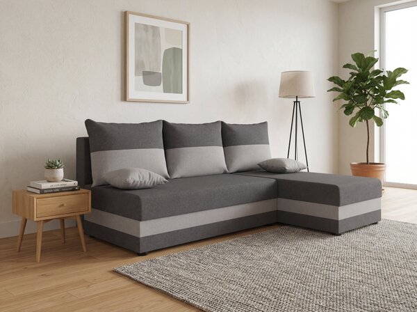 Coltar extensibil de colt VALERIO SLIM, gri inchis/gri deschis, reversibil, 200x140 cm + 2 perne GRATUIT
