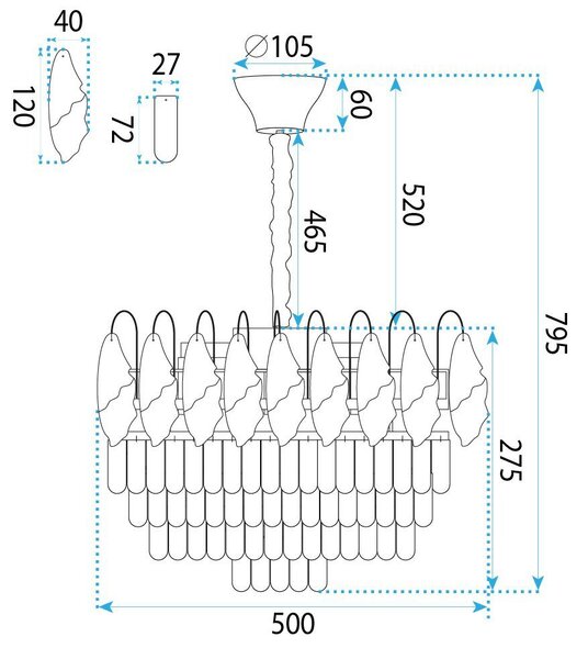 Lampă suspendată din cristal SWE079-CP 50cm Chrom