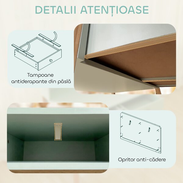 AIYAPLAY Birou pentru Copii cu 3 Compartimente și 2 Sertare, Birou din Lemn cu Spații pentru Cărți și Jucării, Banc de Școală pentru Studiu și Desen pentru Copii 5-12 Ani, Verde | Aosom Romania