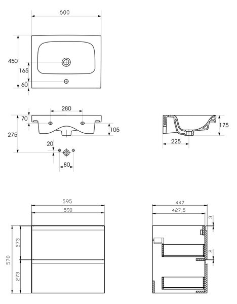 Cersanit Moduo lavoar cu dulap 60 cm fără S4013-008
