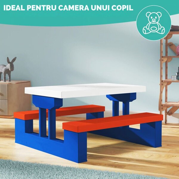 Set de șezut pentru copii cu umbrelă de soare JASMIN, 67x78,5x42,5cm, albastru/alb/roșu Spielwerk