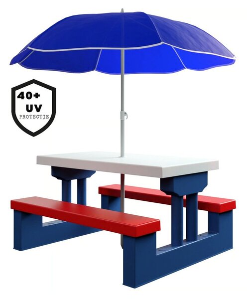 Set de șezut pentru copii cu umbrelă de soare JASMIN, 67x78,5x42,5cm, albastru/alb/roșu Spielwerk