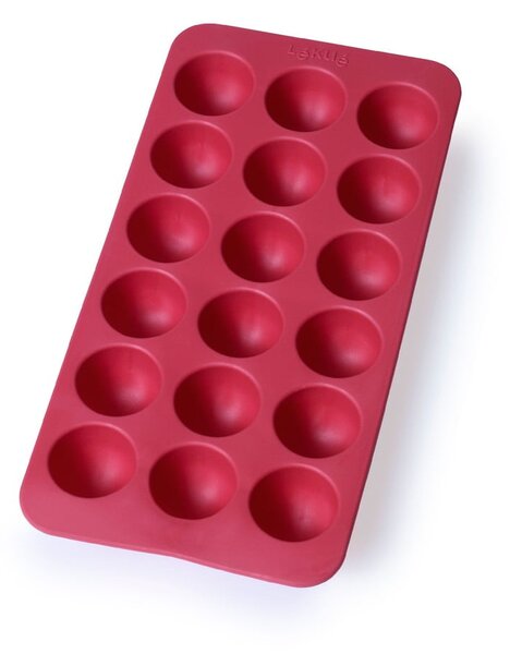 Formă din silicon pentru gheață Lékué Round, 18 cuburi, roșu