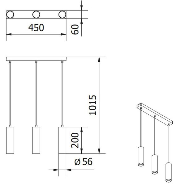 GTV Tresos lampă suspendată 3x20 W negru OS-TRESD320W-00