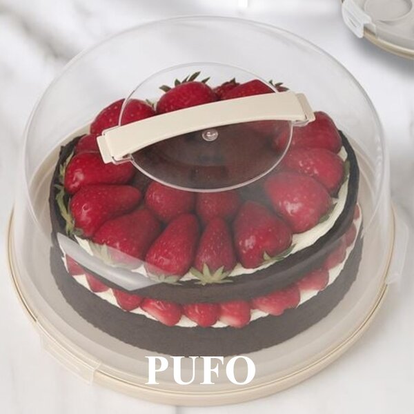 Platou rotund 2 in 1 Pufo Cookies cu capac transparent pentru servire torturi, prajituri, briose, Ø 28 cm