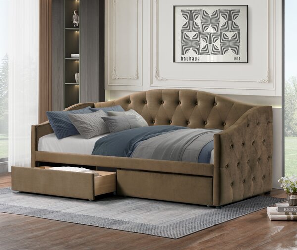 KONDELA Pat cu spaţiu de depozitare, 90x200, ţesătură Velvet maro, ZASKA