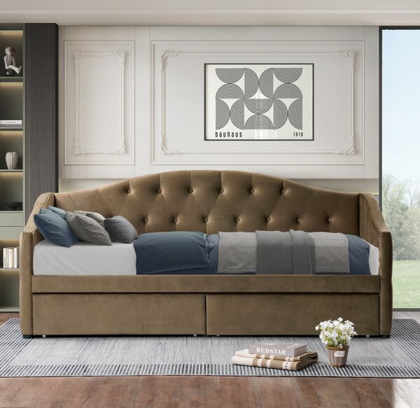 KONDELA Pat cu spaţiu de depozitare, 90x200, ţesătură Velvet maro, ZASKA