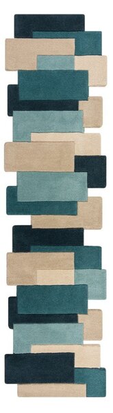 Covor tip traversă albastru/bej din lână 60x230 cm Abstract Collage – Flair Rugs