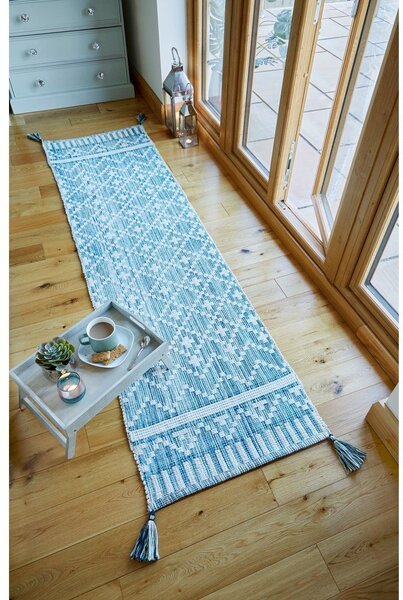 Covor din bumbac Flair Rugs Leela, 60 x 200 cm, bej - albastru