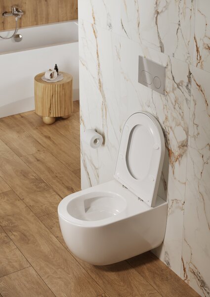Cersanit Navado vas wc cu capac soft-close agăţat fără margine cu spălare turbionară alb lucios S4036-001