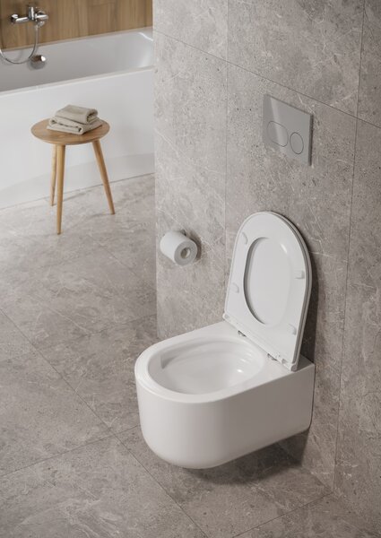 Cersanit Intro vas wc cu capac soft-close agăţat fără margine cu spălare turbionară alb lucios S4038-001