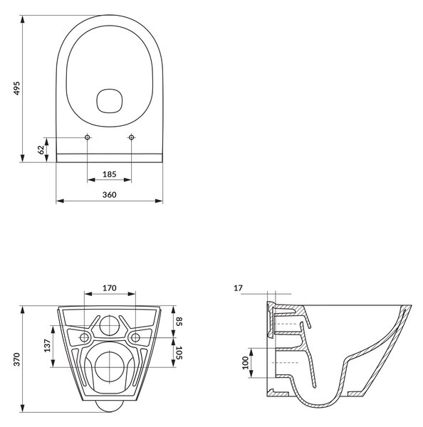 Cersanit Intro vas wc cu capac soft-close agăţat fără margine cu spălare turbionară alb lucios S4038-001