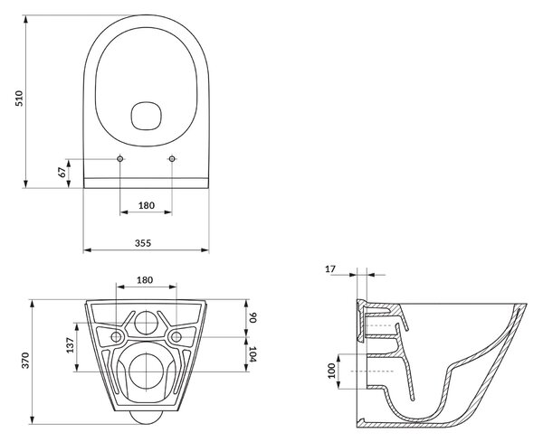 Cersanit Remo vas wc cu capac soft-close agăţat fără margine cu spălare turbionară alb lucios S4035-001