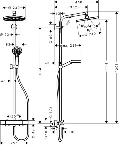 Hansgrohe Crometta set de duș perete cu termostat cu duș de ploaie negru 27268340
