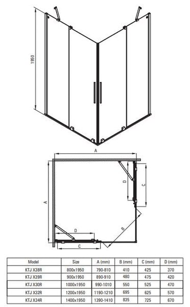 Deante Prizma perete cabină de duș walk-in 100 cm negru mat/sticla transparentă KTJ_N30R