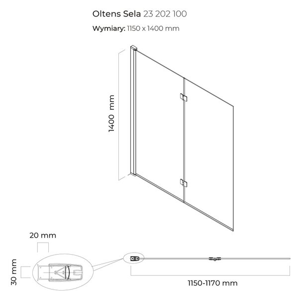 Oltens Sela paravan cadă 115 cm două piese crom luciu/sticlă transparentă 23202100