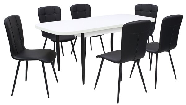 Set masă extensibilă Viena Albă cu 6 Scaune Piele Luca Negru